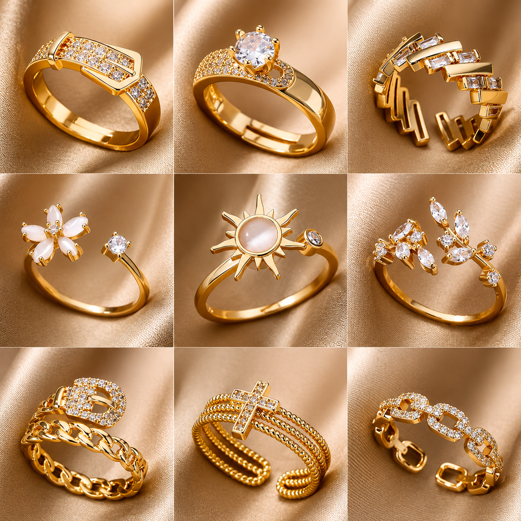 Luxus Zirkonia Edelstahl Ring in Gold
