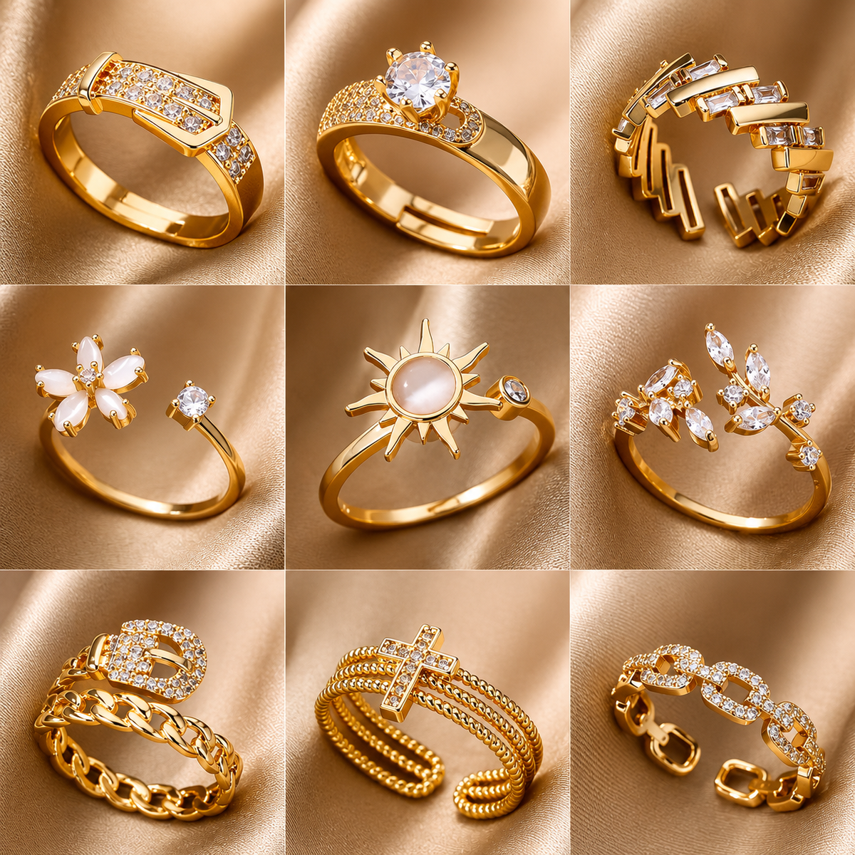Luxus Zirkonia Edelstahl Ring in Gold