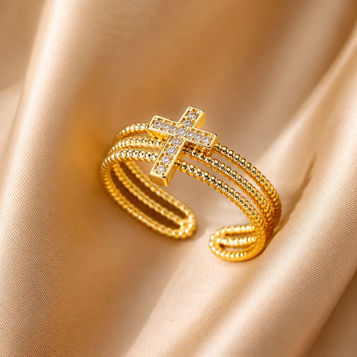 Luxus Zirkonia Edelstahl Ring in Gold