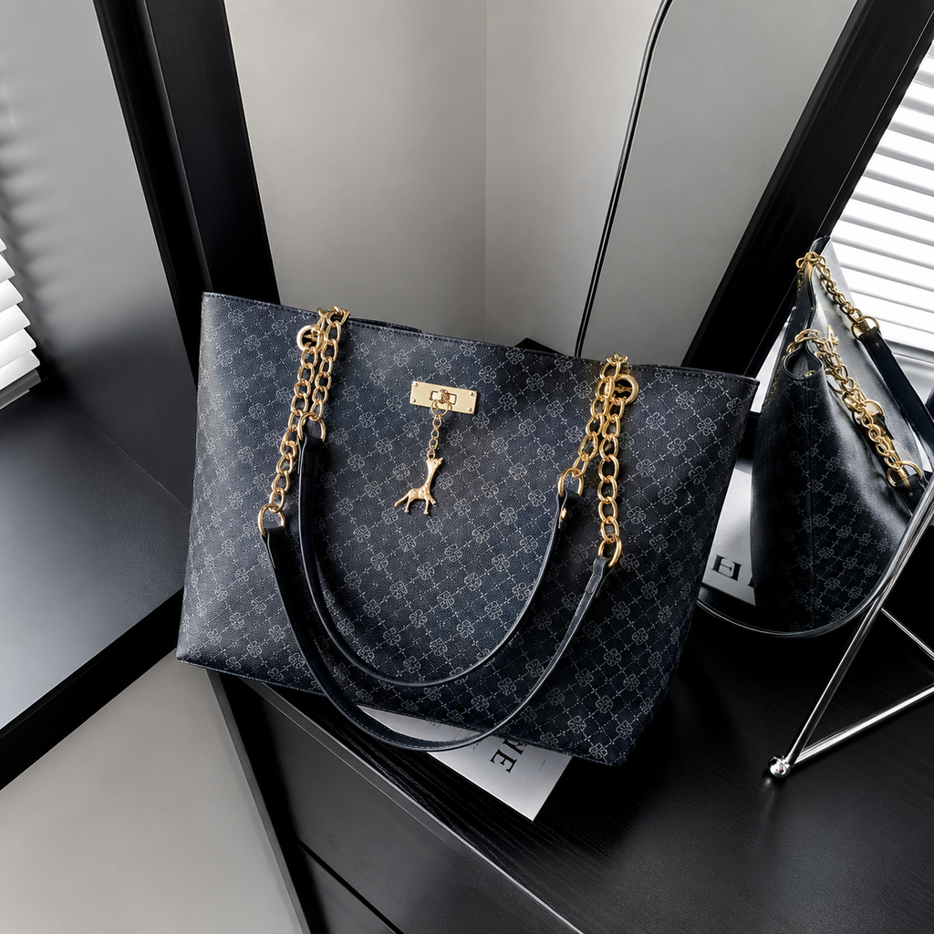 Luxus Soft-Leder Tote Bag mit Golddetails