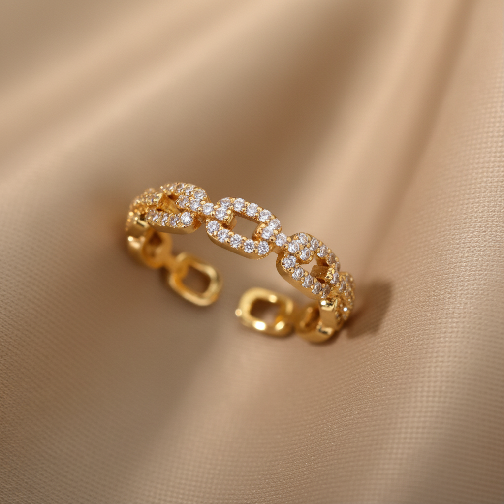 Luxus Zirkonia Edelstahl Ring in Gold