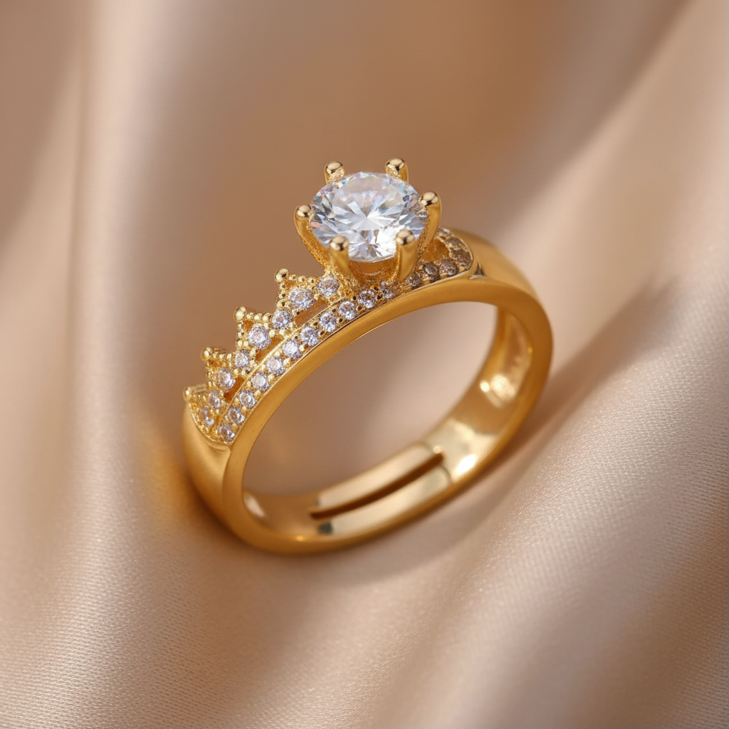 Luxus Zirkonia Edelstahl Ring in Gold
