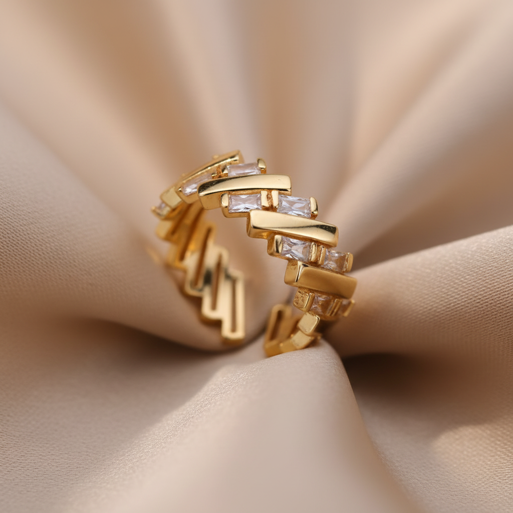 Luxus Zirkonia Edelstahl Ring in Gold