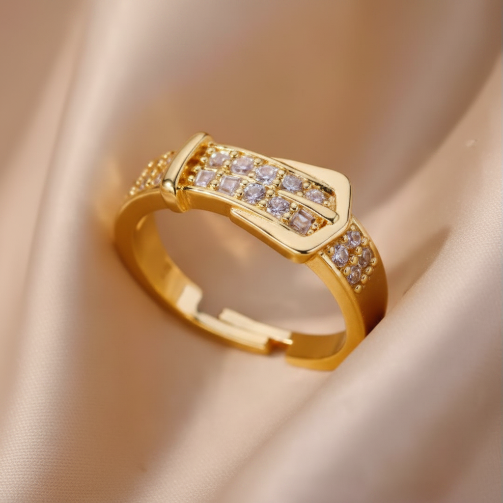 Luxus Zirkonia Edelstahl Ring in Gold