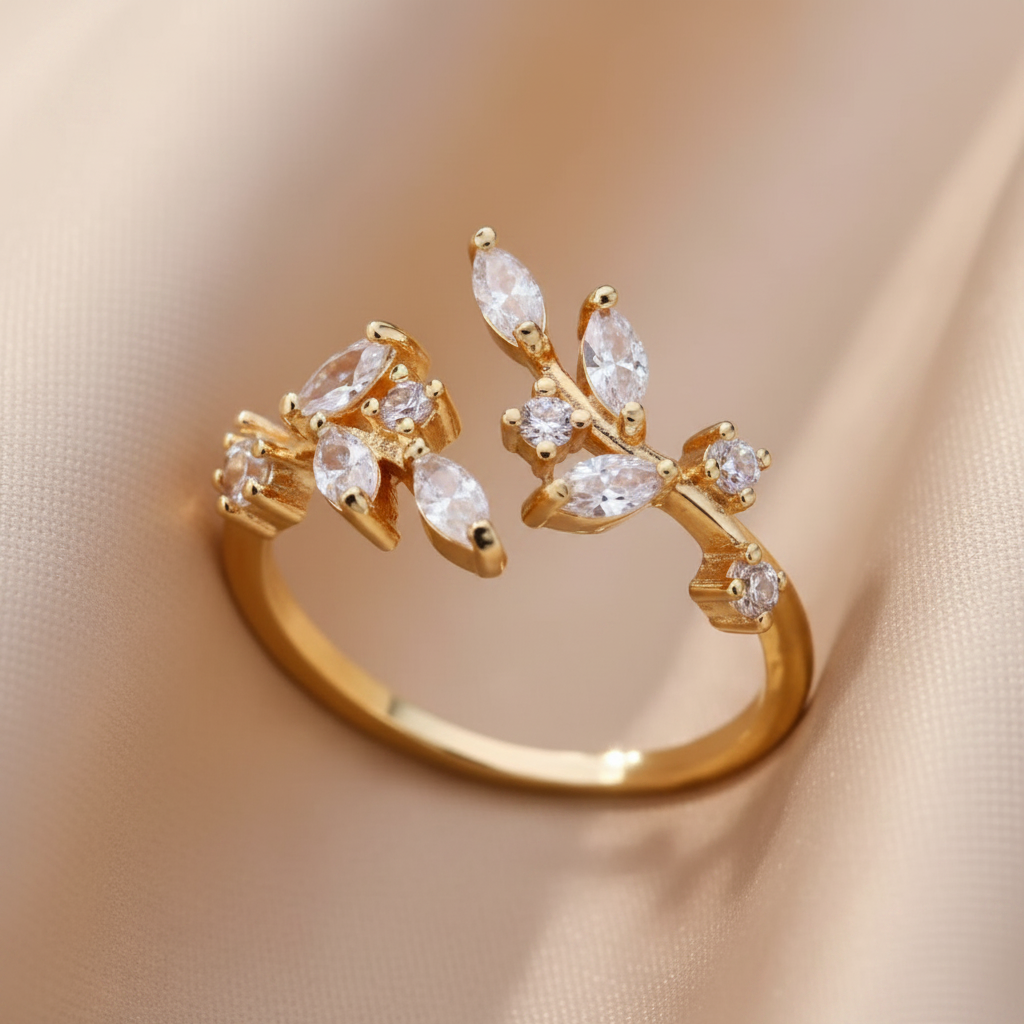 Luxus Zirkonia Edelstahl Ring in Gold