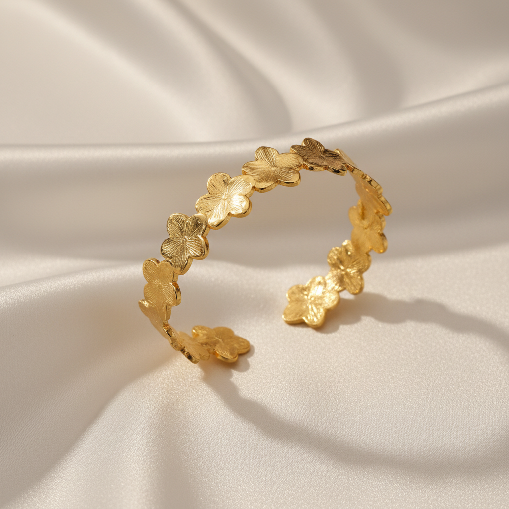 Vintage Blumen Manschette Armreif Gold